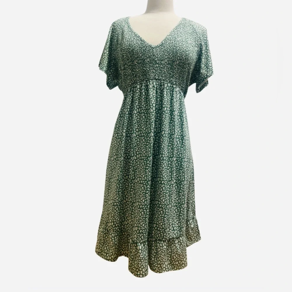 Chic Green Patterned Midi Dress